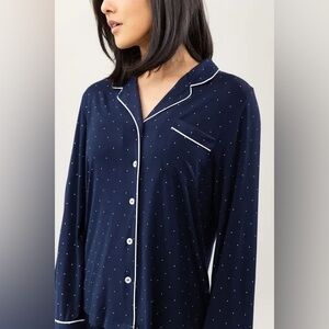 Cozy Earth Blue Long Sleeve Bamboo Pajama Top in Stretch Knit